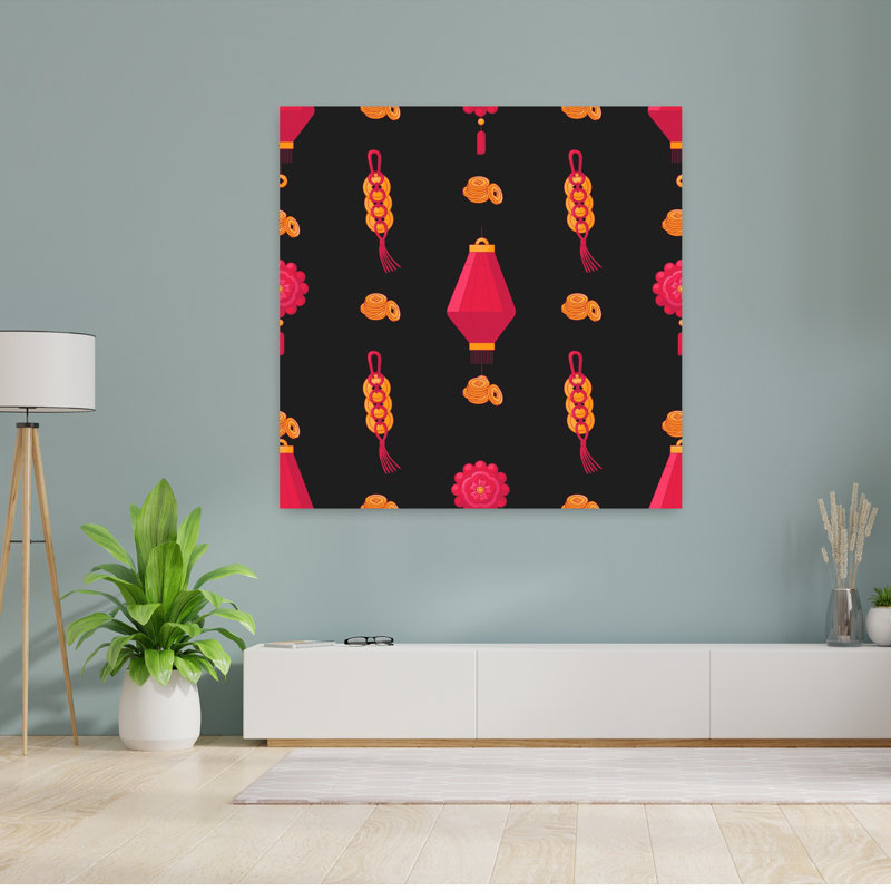«Lucky Lanterns», art mural traditionnel traditionnel, H 48 po x l 48 po