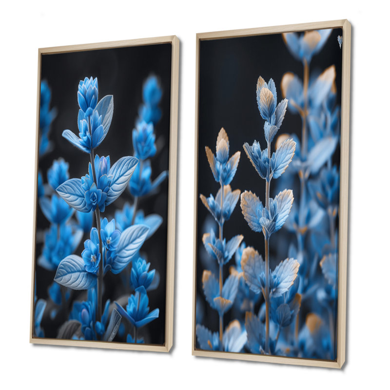 Ensemble de 2 photos d'art lupin bleu et noir, Érable, H 28 po x l 24 po, Impression encadrée