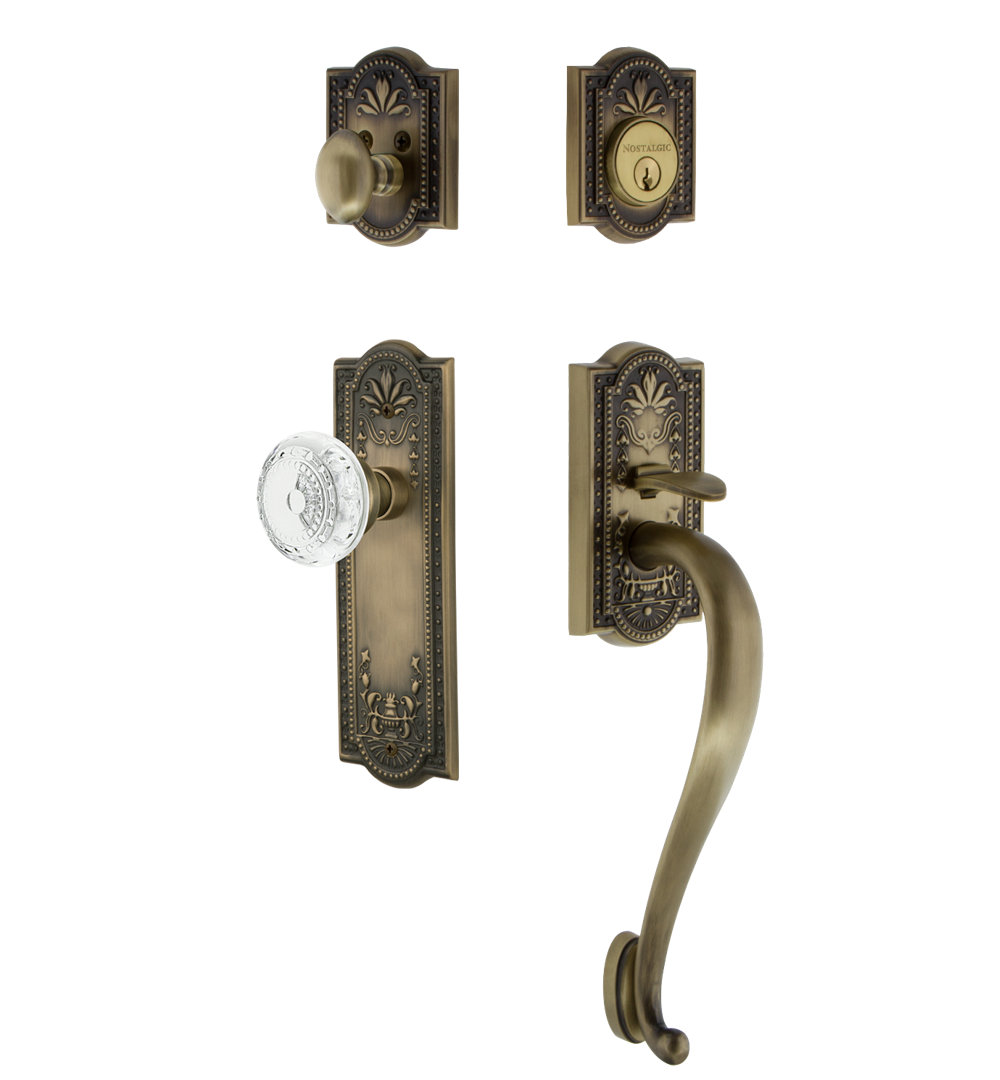 Nostalgic Warehouse Meadows Plate S Grip Handleset with Single Cylinder Deadbolt and Crystal Meadows Knob Nostalgic Warehouse 
