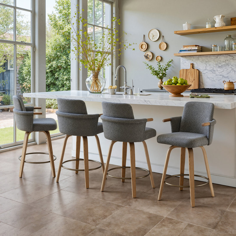 Upholstered Dining Room Swivel Counter Barstool (Set of 4), Gray