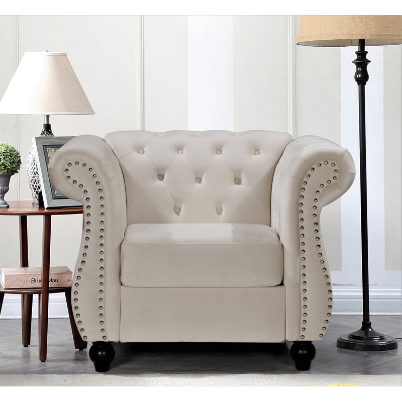 Feldt Velvet Chesterfield Chair, Ivory