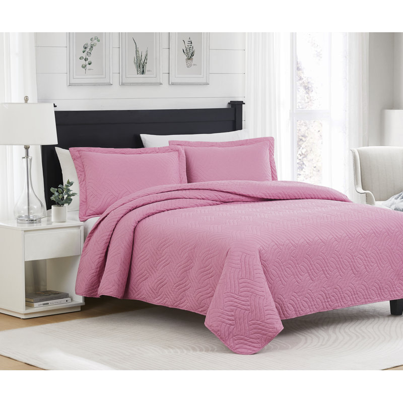 Ruby Waves Microfiber Quilt Set, King Quilt + 2 King Sham, Turquoise