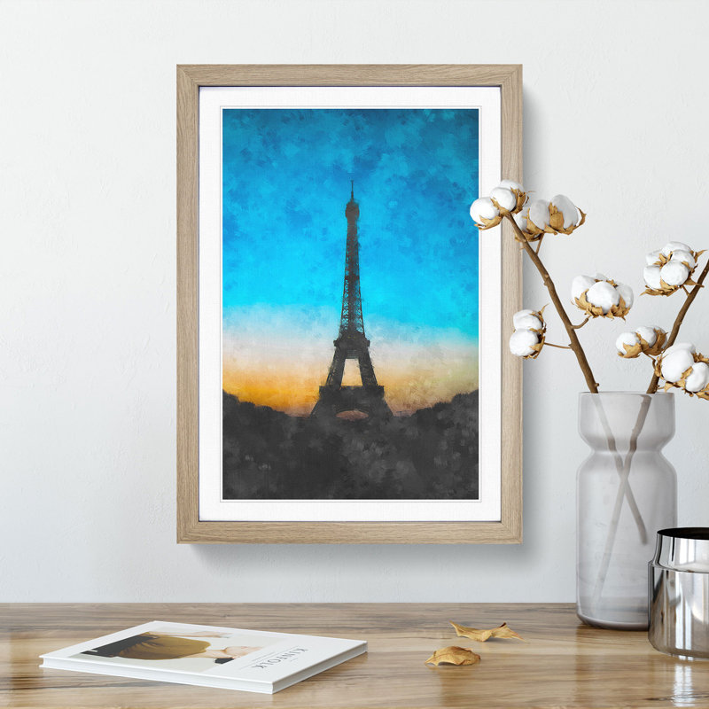 Eifel Tower In Paris France - Single Picture Frame Painting on MDF, 87cm H x 62cm W x 2cm D, Oak Framed