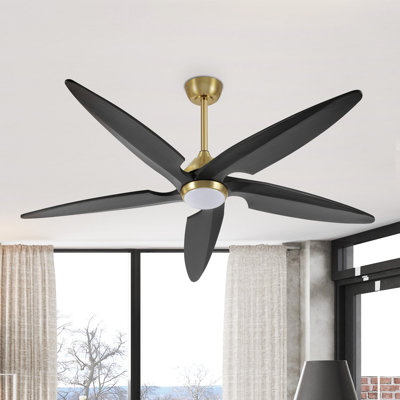 Chanille 5-Blade Solid Wood Ceiling Fan with LED Light and Remote Control