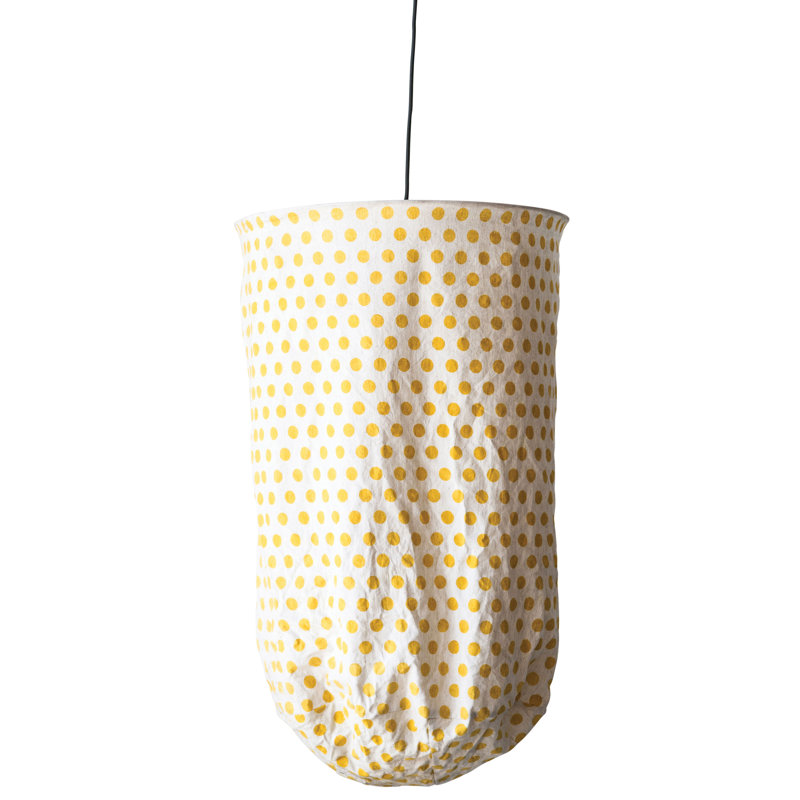 Luminaire suspendu blanc en tissu à pois, Pois jaunes