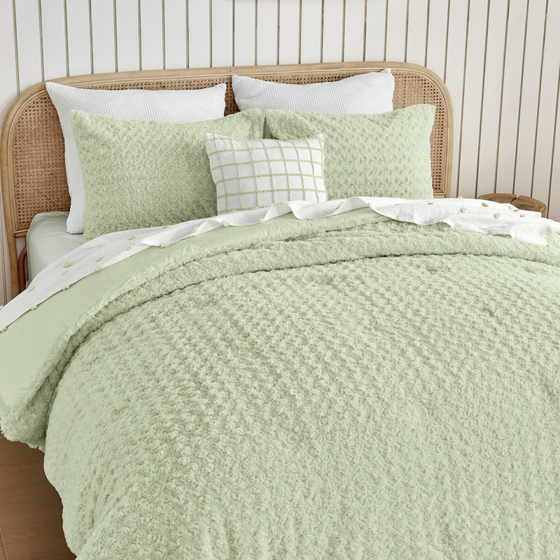 Wonderful Faux Fur Comforter Set 3 Piece Tie Dye, Full/Queen Comforter + 2 Standard Shams, Light Green