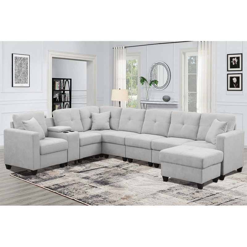 Canapé modulaire, Velours gris clair