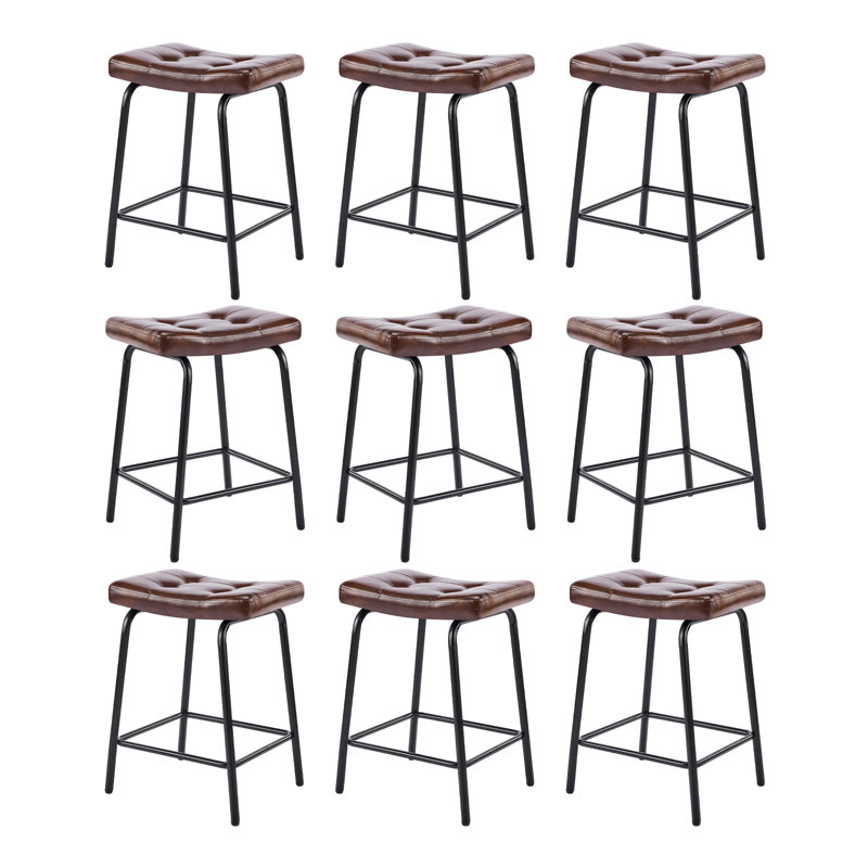 Faux Leather Tufted Counter Stools Set of 12,Dark Brown, Dark Brown, 12