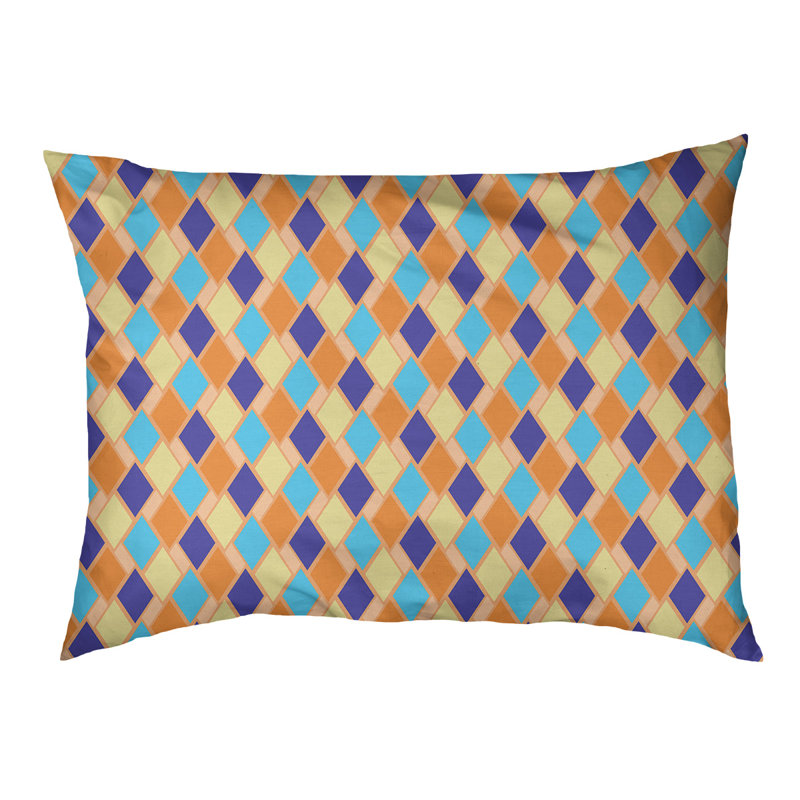 Coussin de diamants rétro Byrge, Moyen (L 29,5 po x P19,5 po x H 9,5 po), Orange / Bleu
