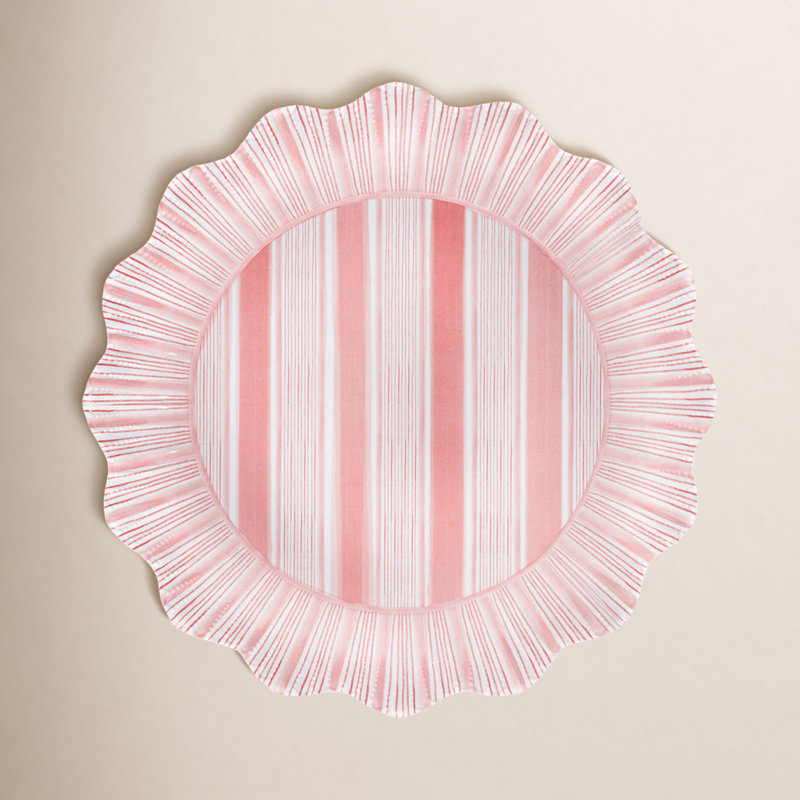Cabana Stripe Melamine Dinner Plates, Coral