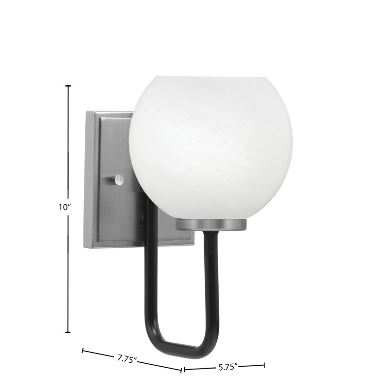 Applique murale 1 lumière Amarmula, noir mat et finition graphite, verre marbré blanc 5,75 po, Noir / nickel, Blanc