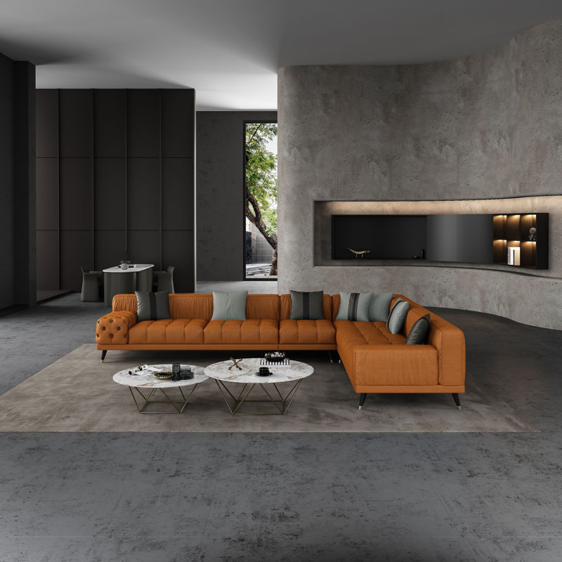 Modular Sectional, Cognac Genuine Leather