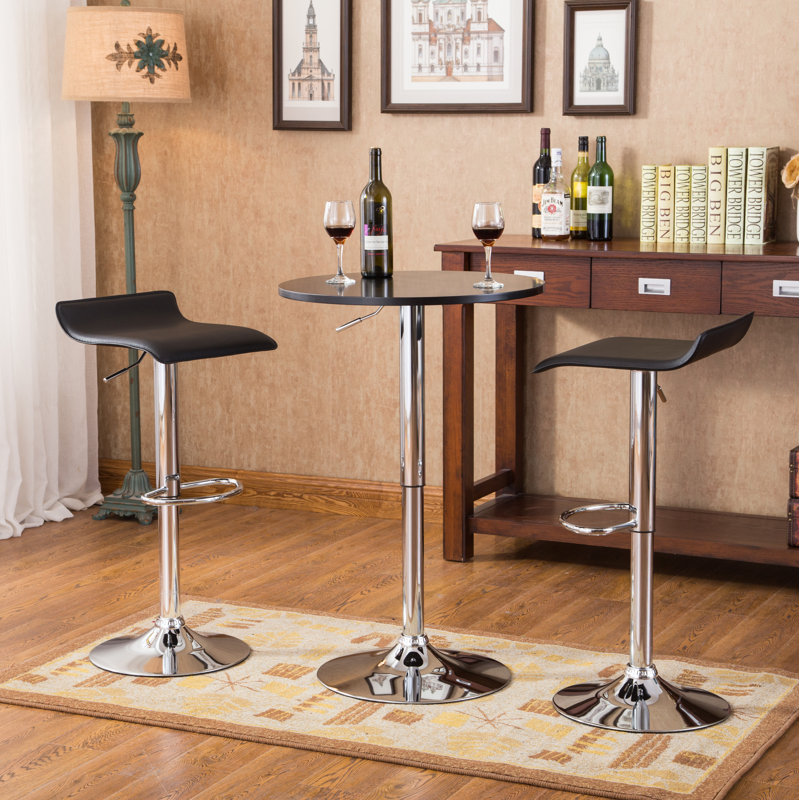 Adjustable Height Bar Table And 2 Chrome Adjustable Swivel Stools Set, Black, Black, Black
