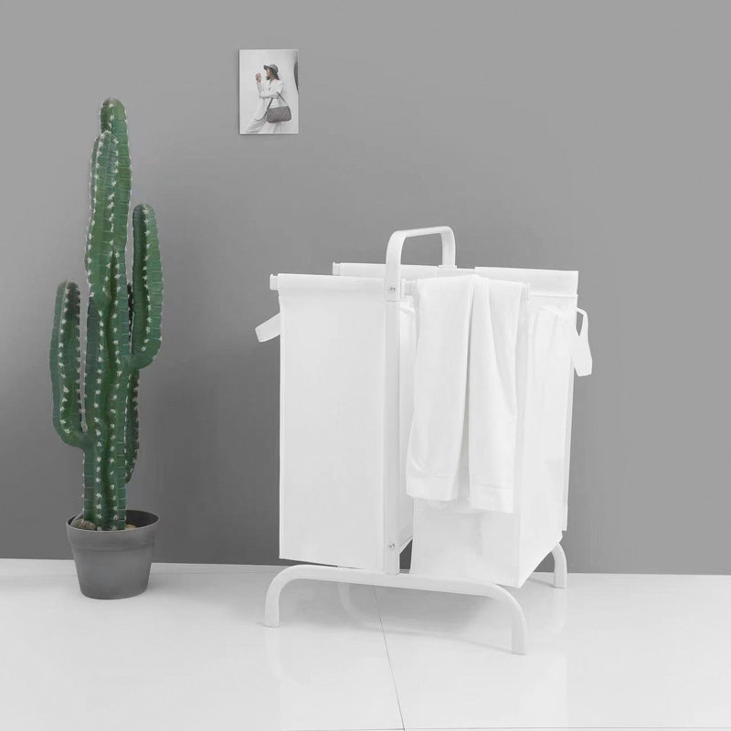 2-Tier Laundry Hamper 110L Large Oxford Clothes Basket Sorter With, Lid And Sorting Cards For Clothes & Toys Storage, White
