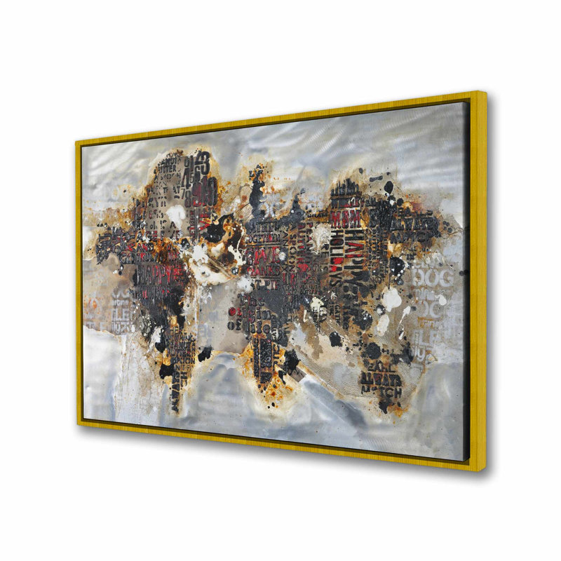 Carte du monde texturée | Décoration brune moderne encadrée, Doré