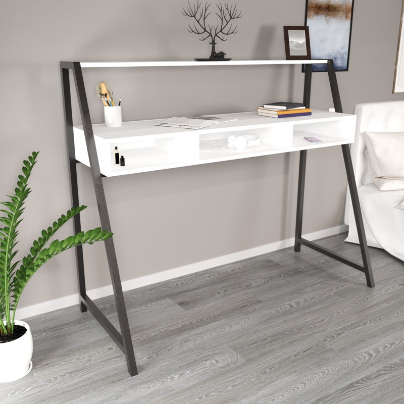 Aliona Metal Base Writing Desk, White