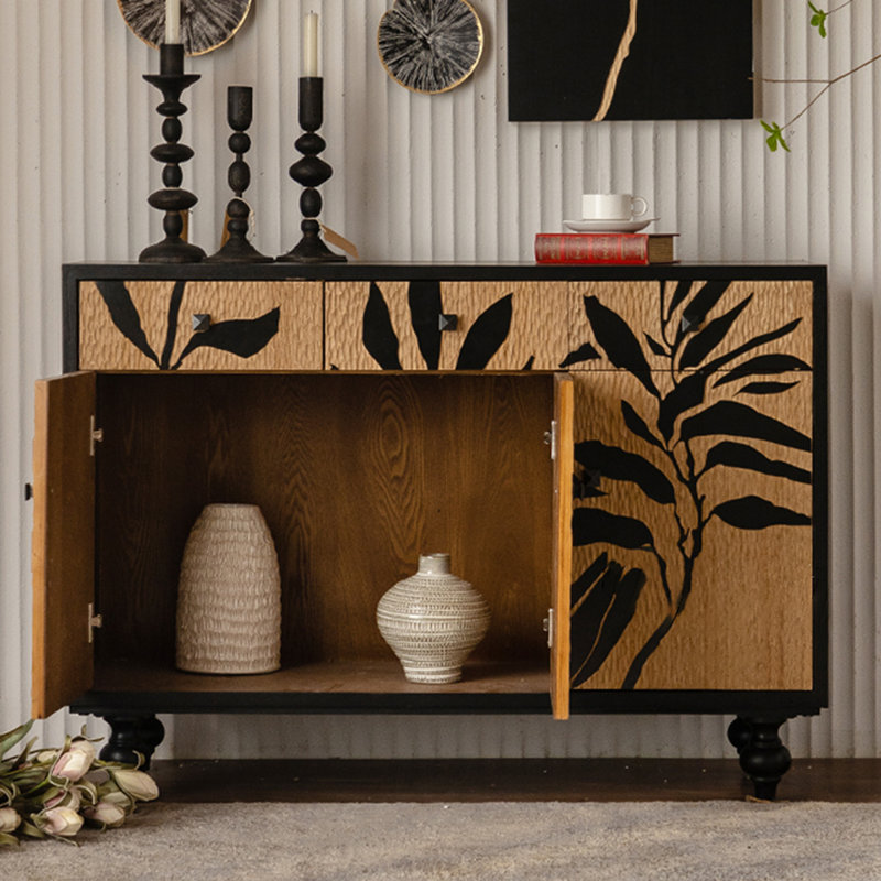 Retro Black Solid Wood Sideboard