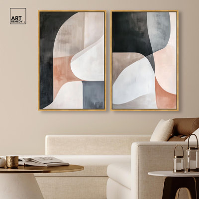 Curved Contours Collection Canvas Print Brown Wall Art Set by Art Remedy, Black Frame, 10 x 15