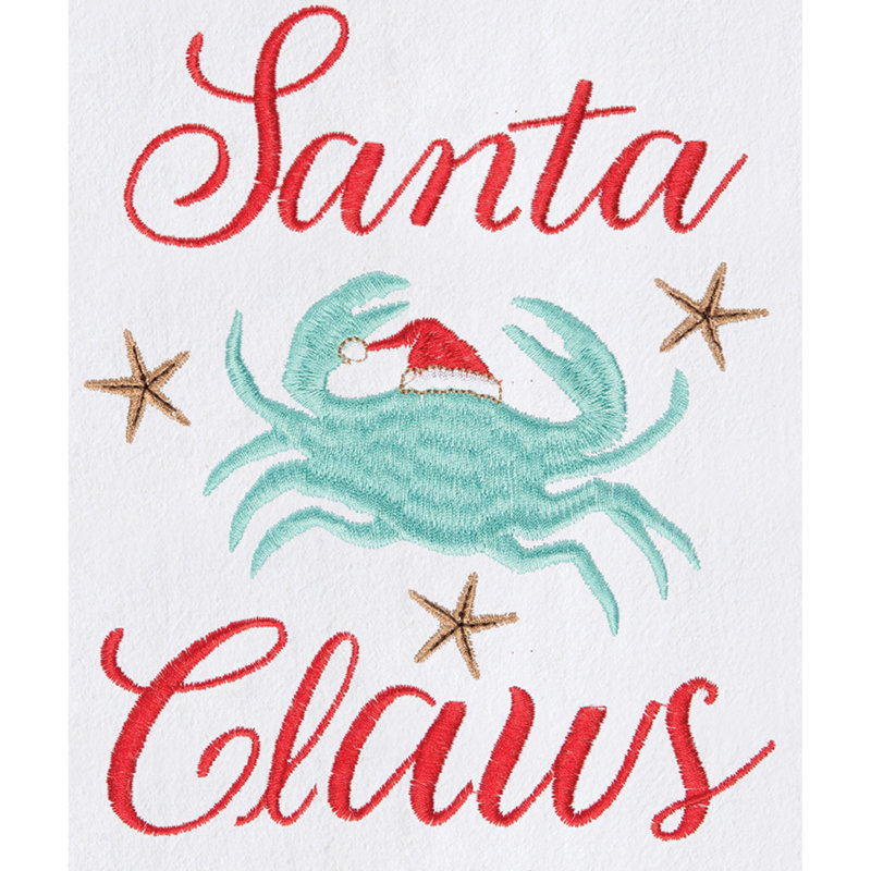 "Santa Claws" Blue Crab in Santa Claus Hat Christmas Festive Cotton Waffle Weave Kitchen Dishtowel