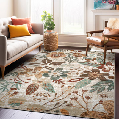 Tapis beige à motif floral multicolore