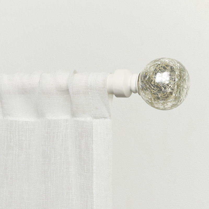 Adjustable Matte White Curtain Rod with Silver Aged Sphere Finials