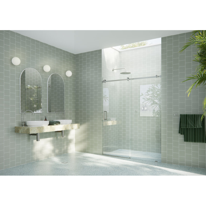 Astro 60 - 64 in. x 78 in. Fully Frameless Glass Sliding Shower Door, Brushed Nickel