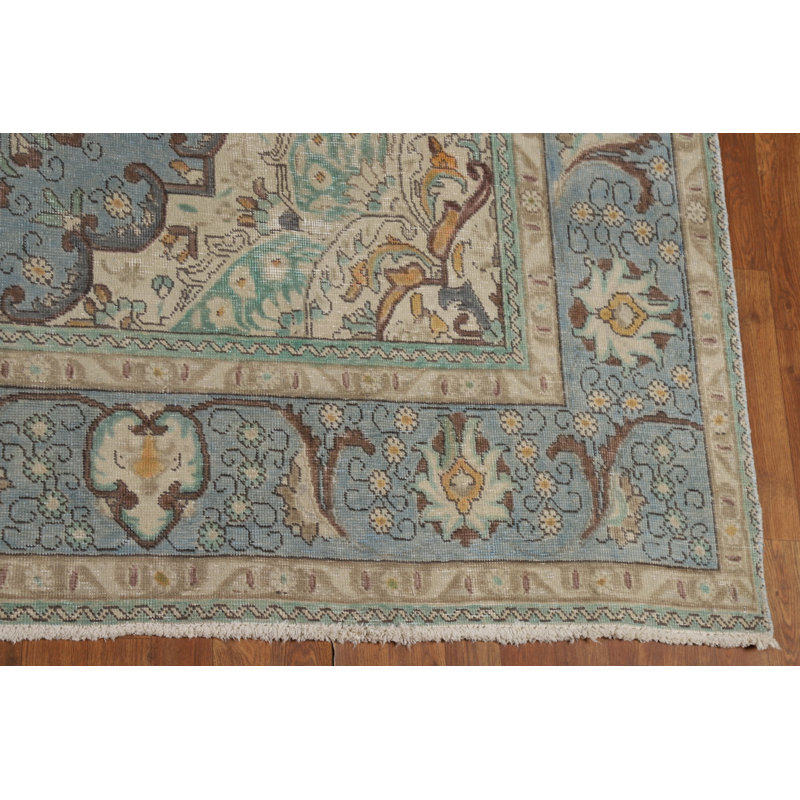 Tapis bleu médaillon traditionnel 9 x 13