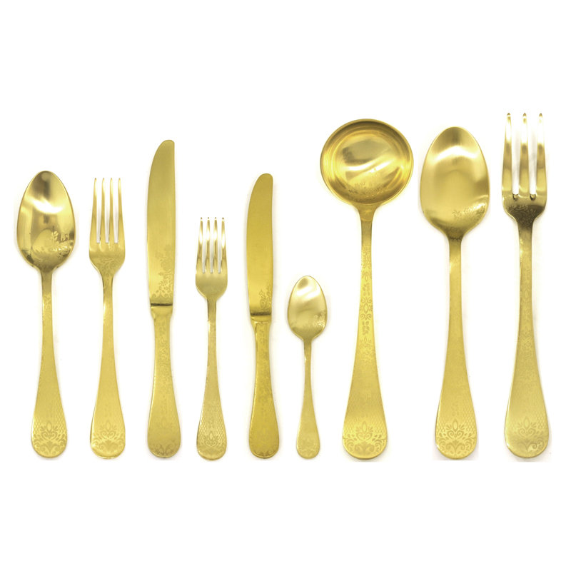 Casablanca 75 - Piece Stainless Steel Flatware Set - Service for 12, Ice Gold