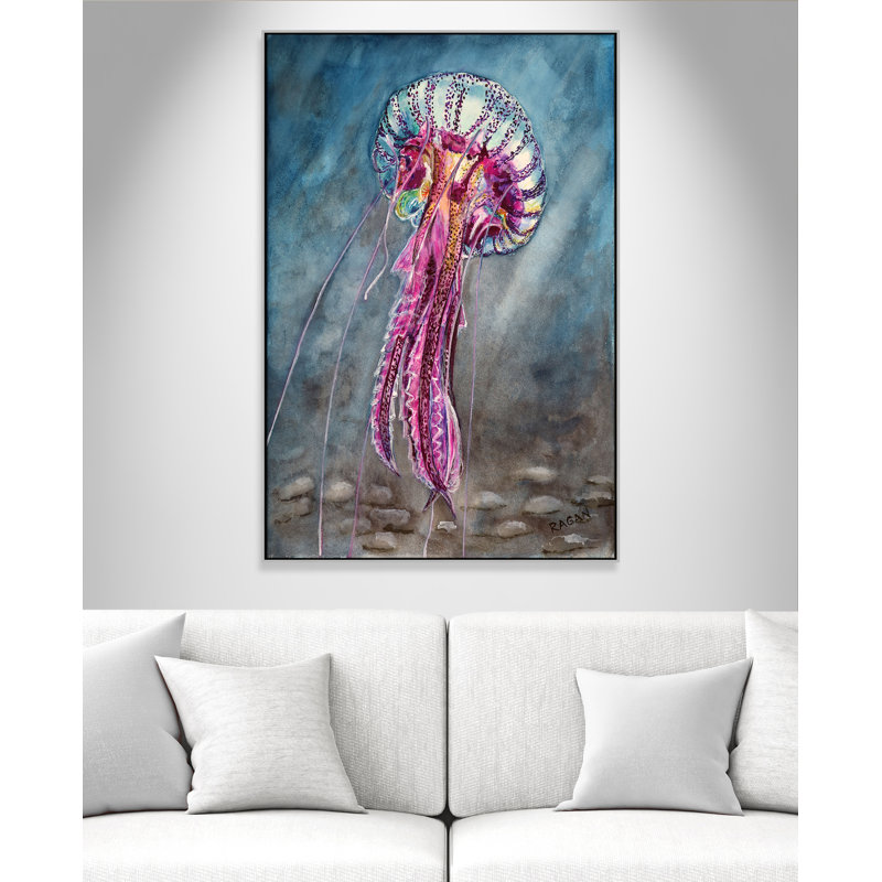 Imprimé «Jelly Fish» par Mike Ragan pour , H 61,5 po x l 41,5 po, Argent argent
