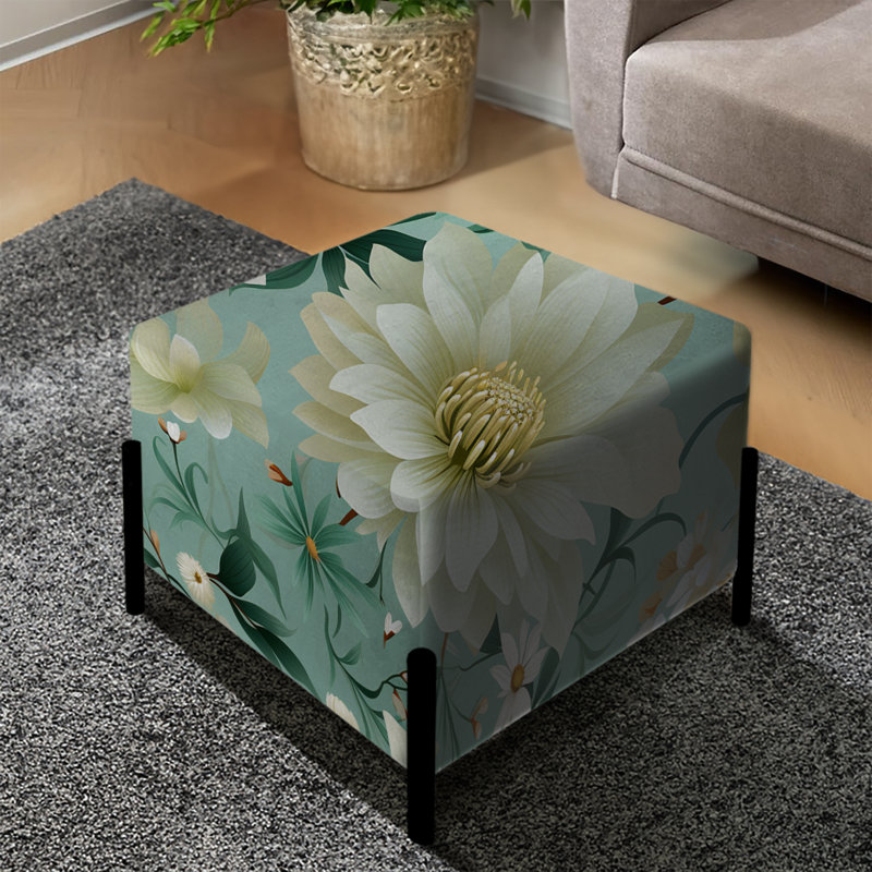 Mint Poppies Motifs - Repose-pieds carré floral