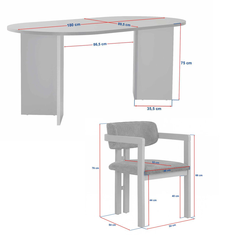 Dining Table & Chairs Set, 7 Pieces: Table, 6 Chairs, White