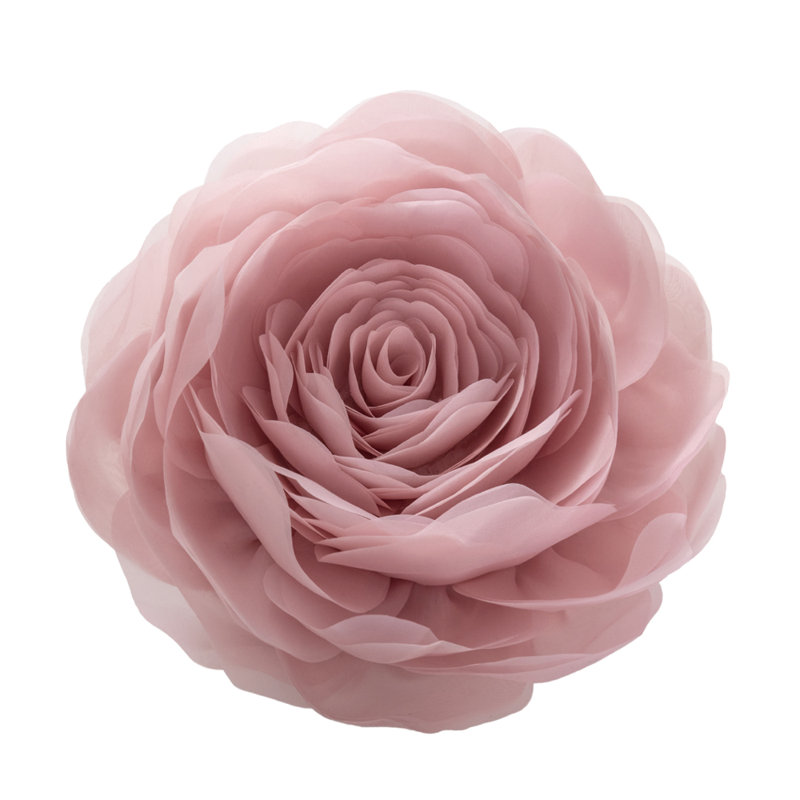 Simulation Rose Flower Throw Pillow Decorative Round Floral Accent Pillow Cover & Insert, Rose Gold, 14" x 14"