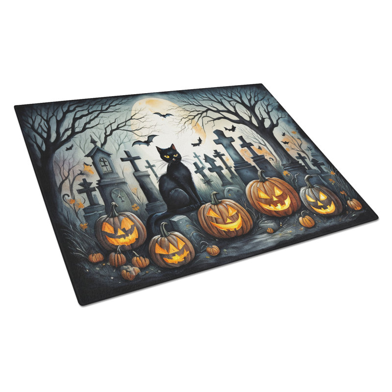 Black Cat Spooky Halloween Glass Cutting Board Large