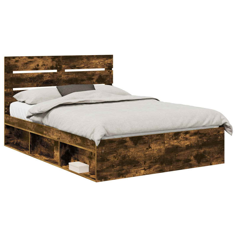 Solid Wood Bed Frame, European Double (140 x 200 cm), Smoked Oak