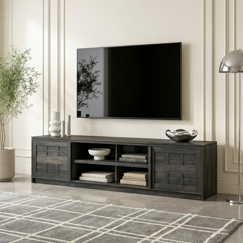 Bateson Modern 70" TV Stand with Storage Cabinets, Black Oak