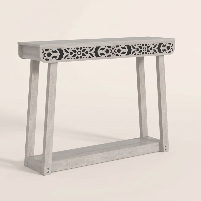 Chul 43.3" Traditional Console Table With Curved Edge Top, Dusty Gray Oak