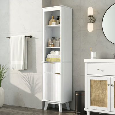 Tall Bathroom Storage Cabinet With Adjustable Shelves And One Drawer & Door