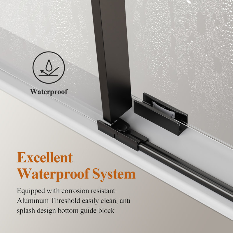 56-60" W * 76" H Stainless Steel Round Tube Frameless Single Sliding Shower Door, 1/4"-thick (6mm) Sgcc Clear Tempered Glass Door, Reversible Installation, Matte Black