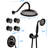 Matte Black Bathroom Shower - 2 Heads, Corrosion In 4 Body Sprays, Adjustable Water Flow-117432606