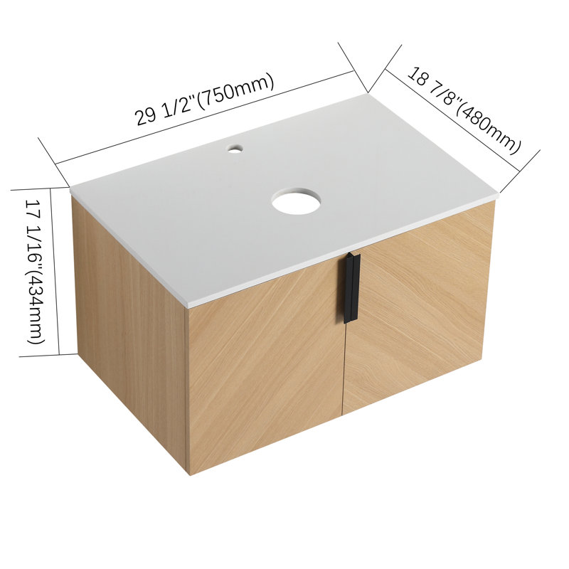 Meuble-lavabo mural moderne de 30 po avec comptoir en pierre artificielle et portes à fermeture douce, finition chêne - meuble-lavabo seulement