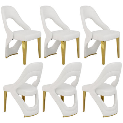 Luxury White Velvet Dining Room Chairs With Polished Gold Stainless Steel Legs Set Of 6
