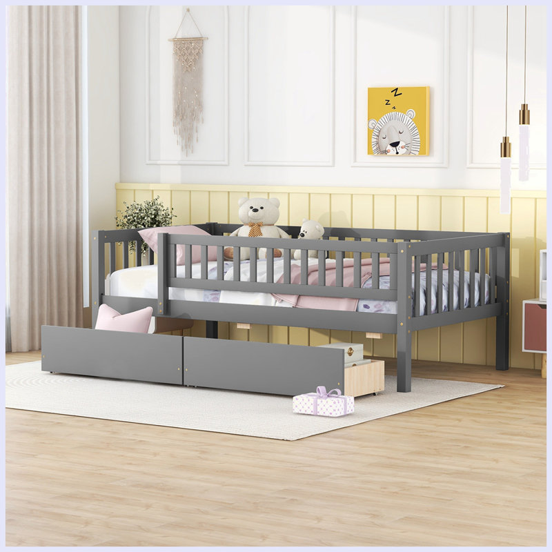 Iesa Solid Wood Daybed, Twin, Gray, Drawer Included