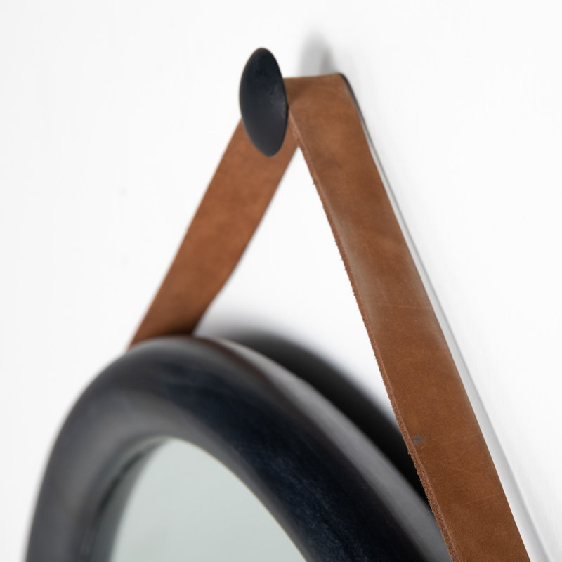 Des Round Solid Wood Mirror, Black Wash Poplar