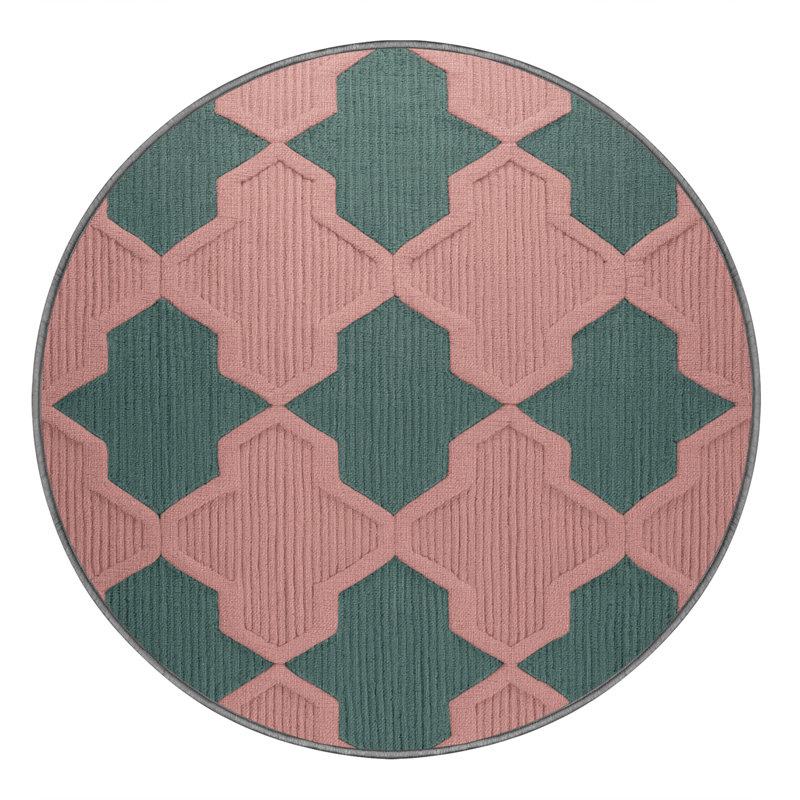 Tapis brun treillis lavable à la machine, Rond 3 pi