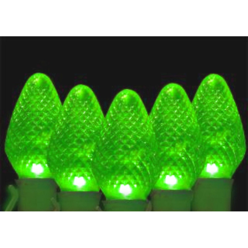 100 LED C7 Faceted Candlelight Christmas Lights, Green