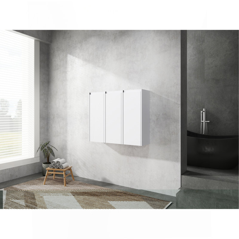 12" Bathroom Side Cabinet, 3-Soft Close Doors, Float Mounting Design, 12*3(KD-Packing), White, 29.5" H x 35.43" W x 9.81" D