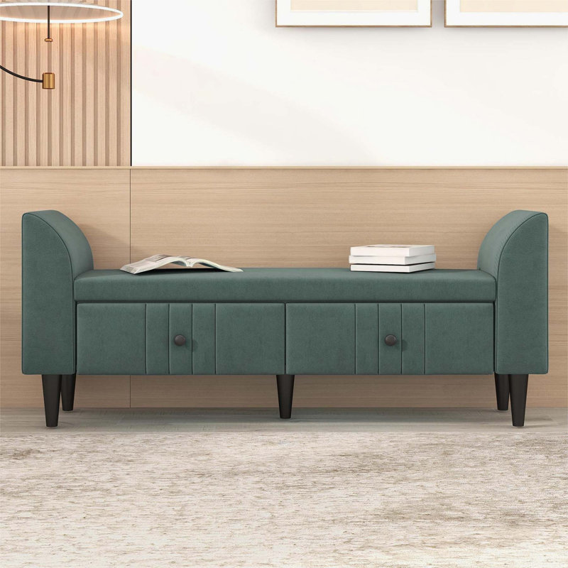 Edriana Velvet Upholstered Storage Bench, Green