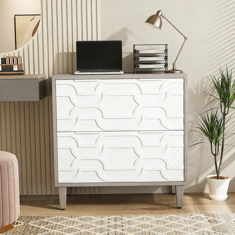 Classeur 2 tiroirs, armoire de rangement spacieuse, Blanc