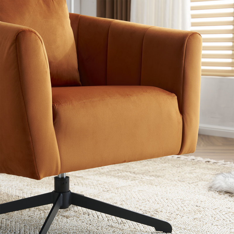 Metal Leg Velvet Swivel Chair, Orange Velvet