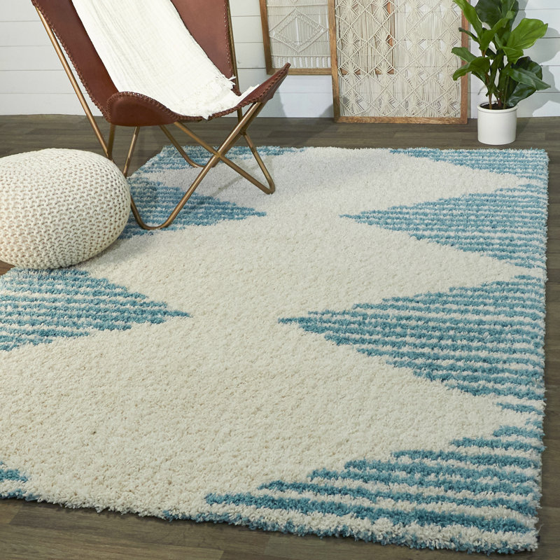 Tapis sarcelle / ivoire Ashlynn, Rectangle 5 pi 3 po x 7 pi